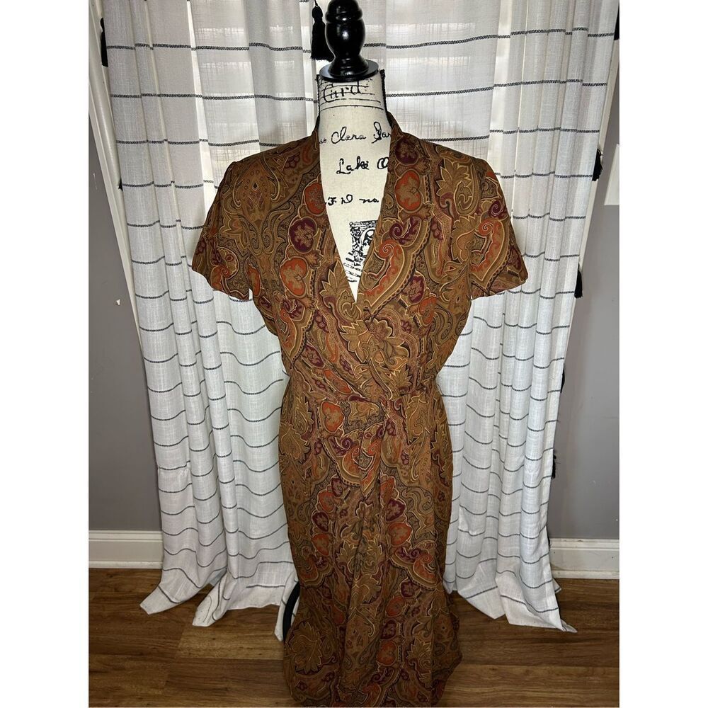 Vintage 90s Brown Paisley Wrap Dress